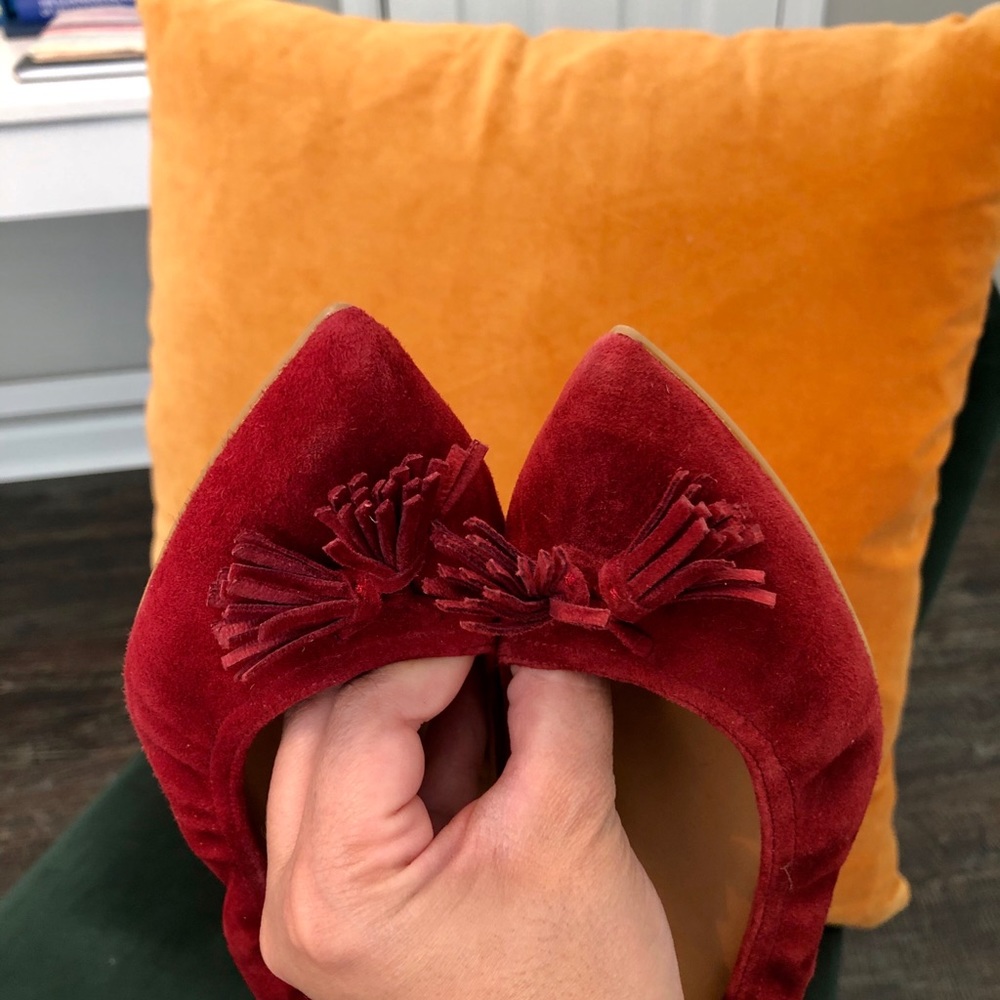 New J. Crew pointy flats in burgundy